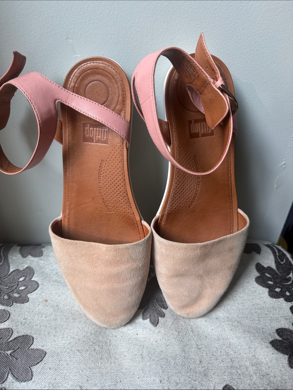 Fit Flop Pink Ankle-Strap Women’s Suede Flats